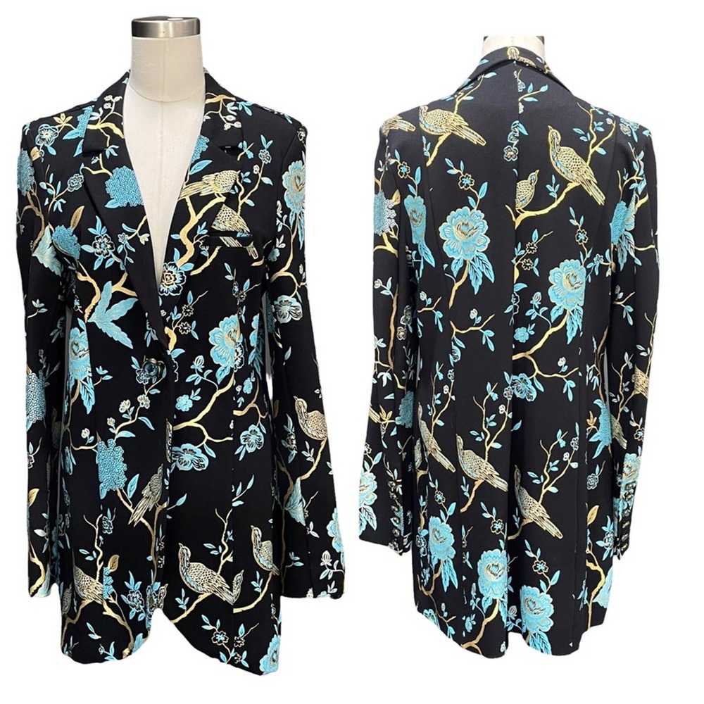 SOFT SURROUNDINGS Metallic black jacket with gold & blue floral print
